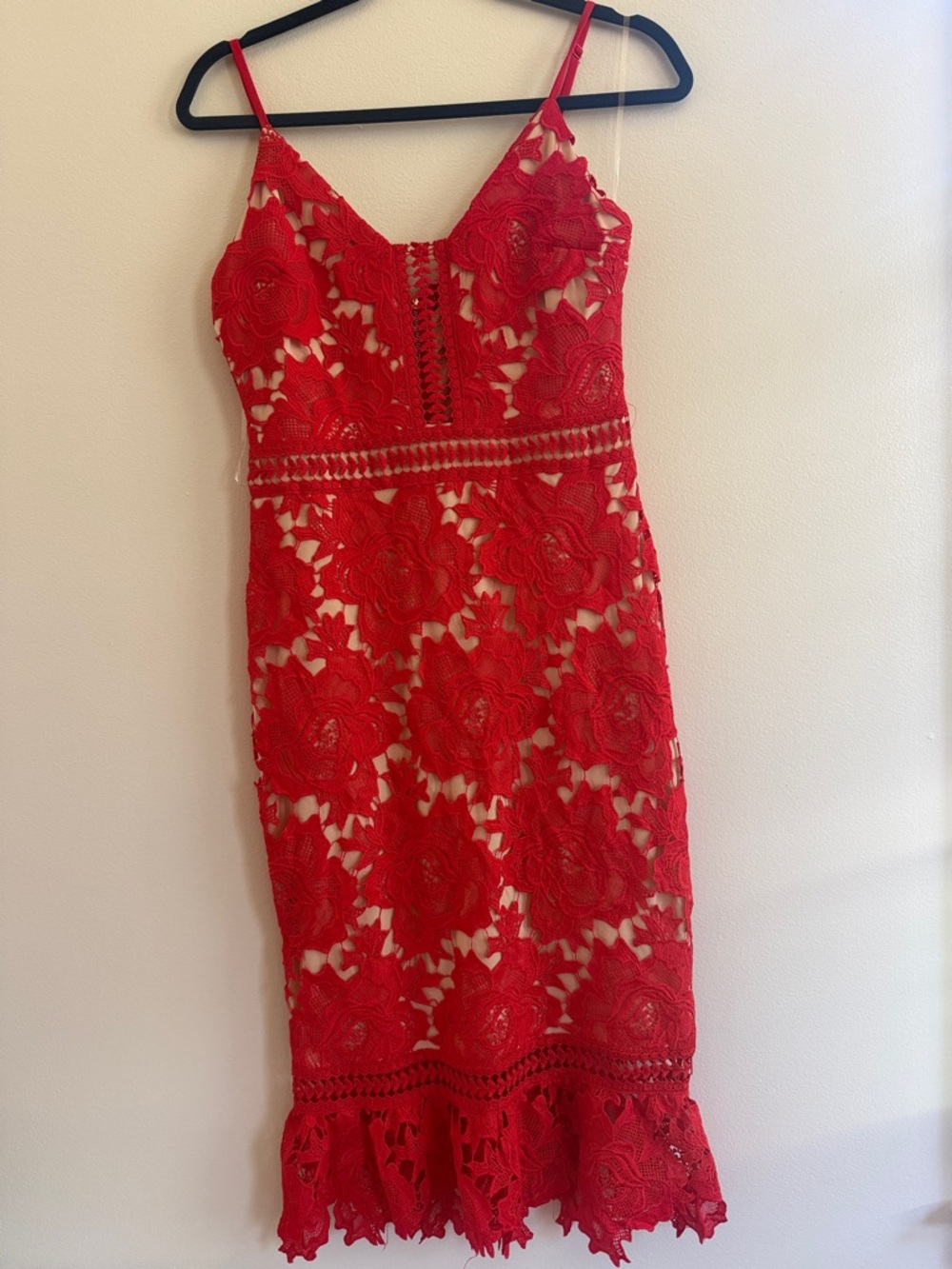 Gianni Bini Red Floral Lace Midi Dress